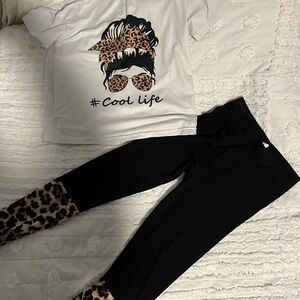 SHEIN Kids Leopard Print Matching Set - Black and White